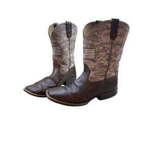 Ariat Boots Youth Patriot Size 5 Brown Leather Camo American Flag Square Toe
